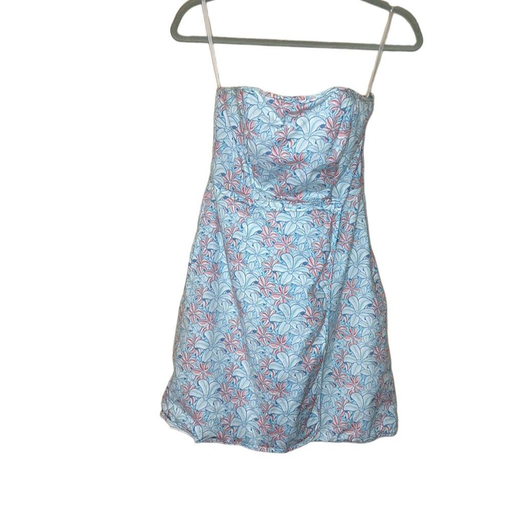 Vineyard Vines Strapless Dress Blue Seaside Tiger Lily Print Knee Length size 4